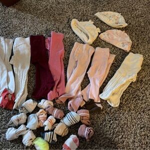 Kids Assorted Pink and White Tights, Hats & Socks Set
